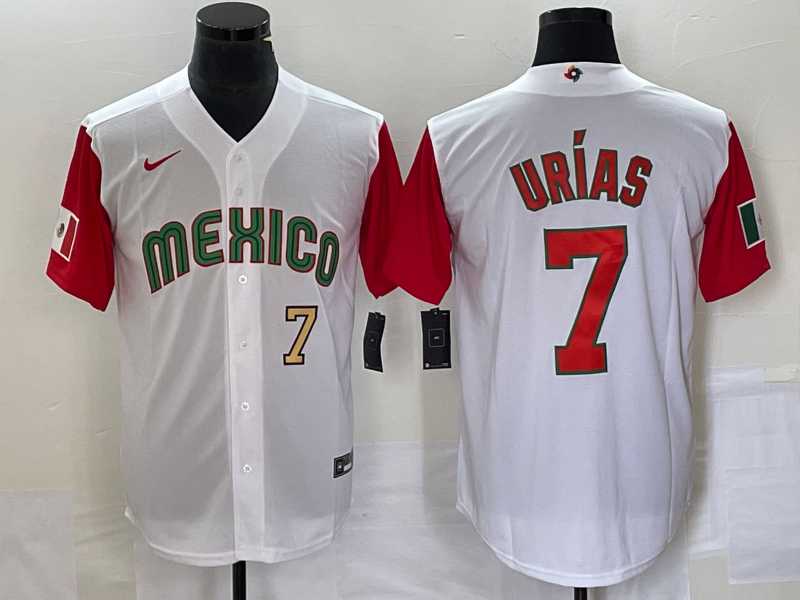 Men's Mexico Baseball #7 Julio Urias Number 2023 White Red World Classic Stitched Jersey 18,We sell and wholesale Men's Mexico Baseball #7 Julio Urias Number 2023 White Red World Classic Stitched Jersey 18 on line form chian!